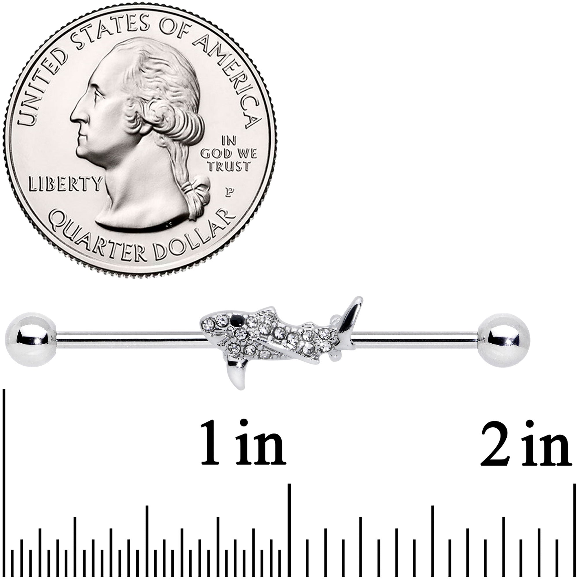 14G Clear Black Gem Shark Industrial Barbell 38mm