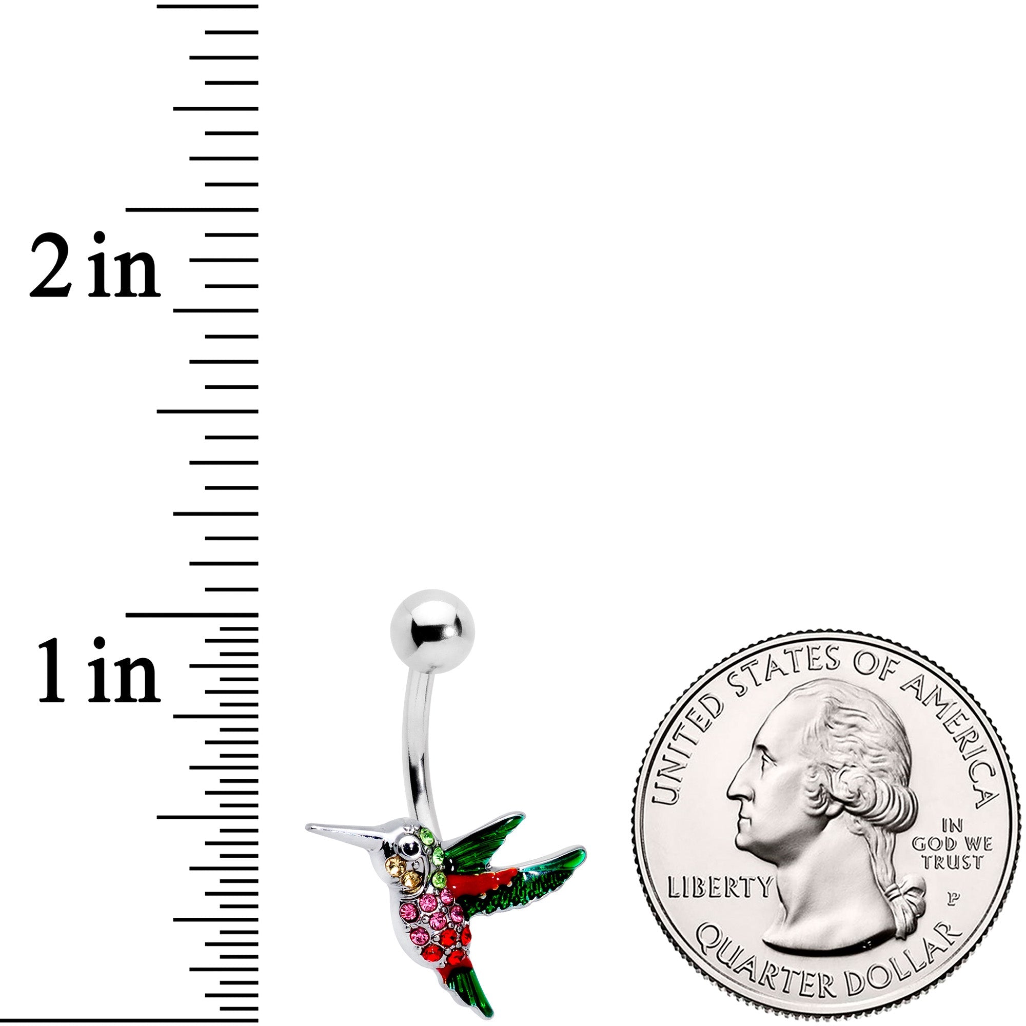 Red Pink Green Gem Hummingbird Belly Ring