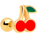 16G 1/4 Gold Tone Charming Cherries Cartilage Tragus