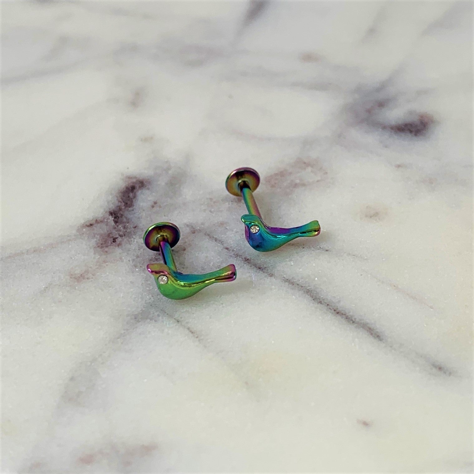 16G 1/4 Clear Gem Rainbow Bird Labret Monroe Tragus