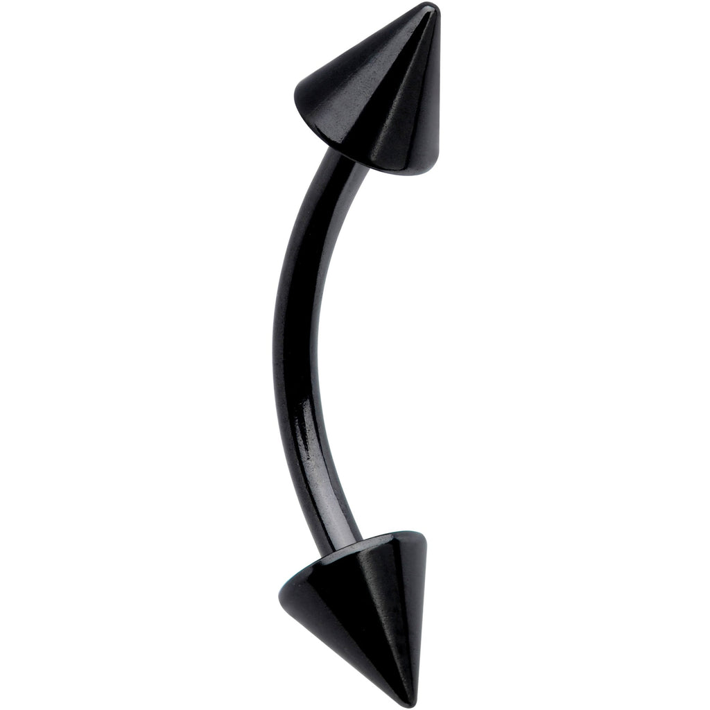 16G 3/8 Black Anodized Cone End Curved Eyebrow Ring