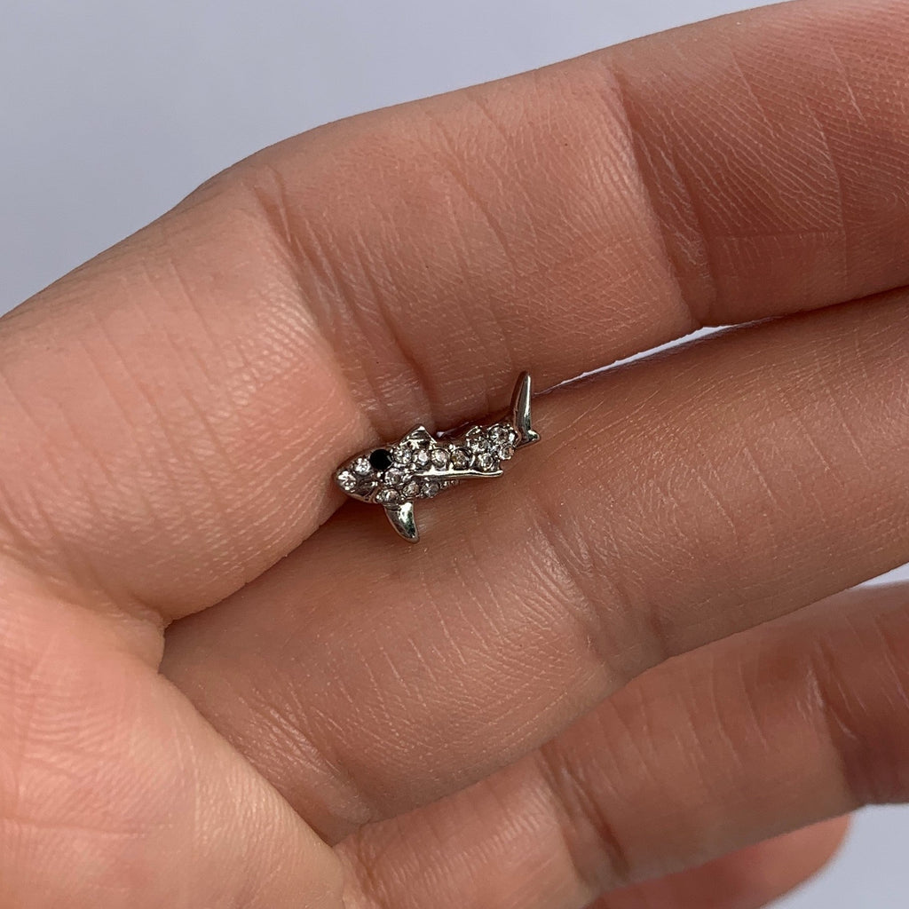16G 1/4 Clear Black Gem Shark Cartilage Tragus Earring