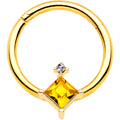 16G 3/8 Yellow Clear Gem Gold Tone Rhombus Septum Ring