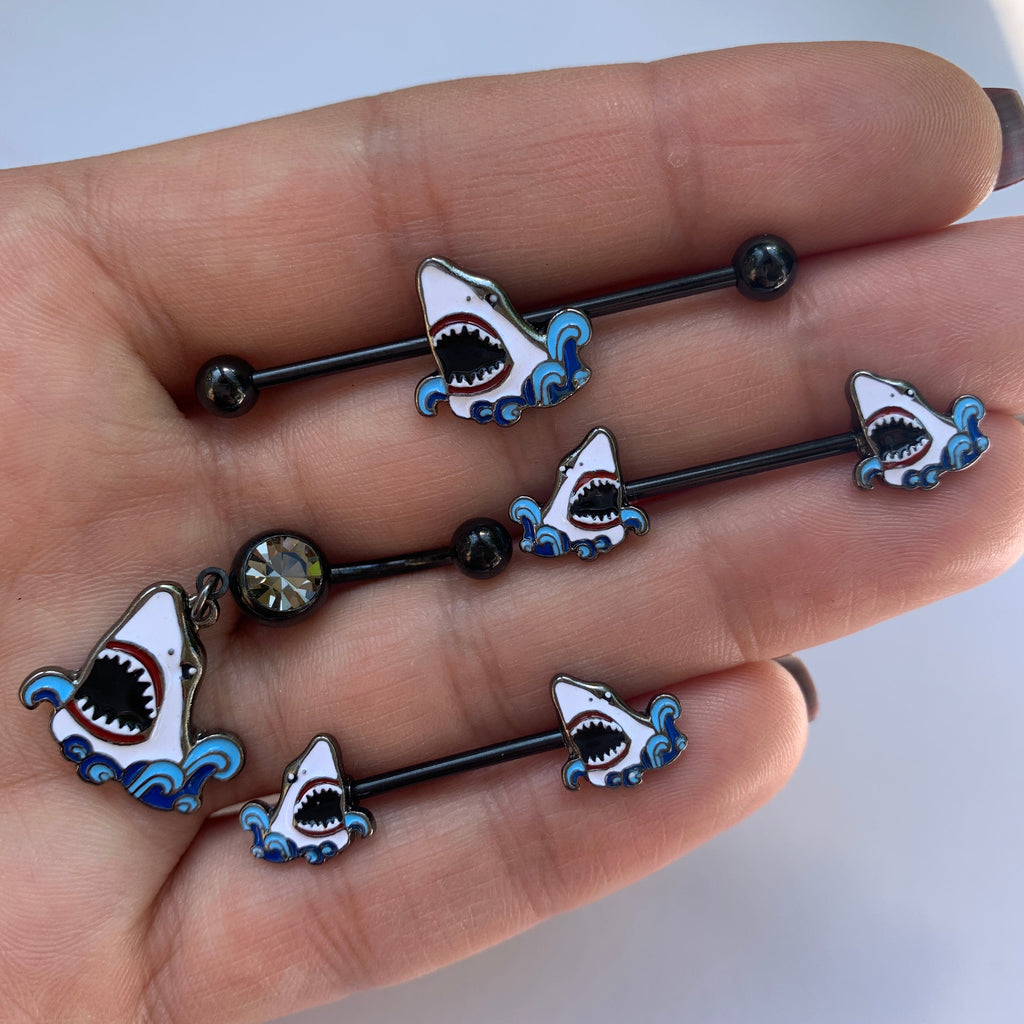 14G Black Shark Bite Industrial Barbell 38mm