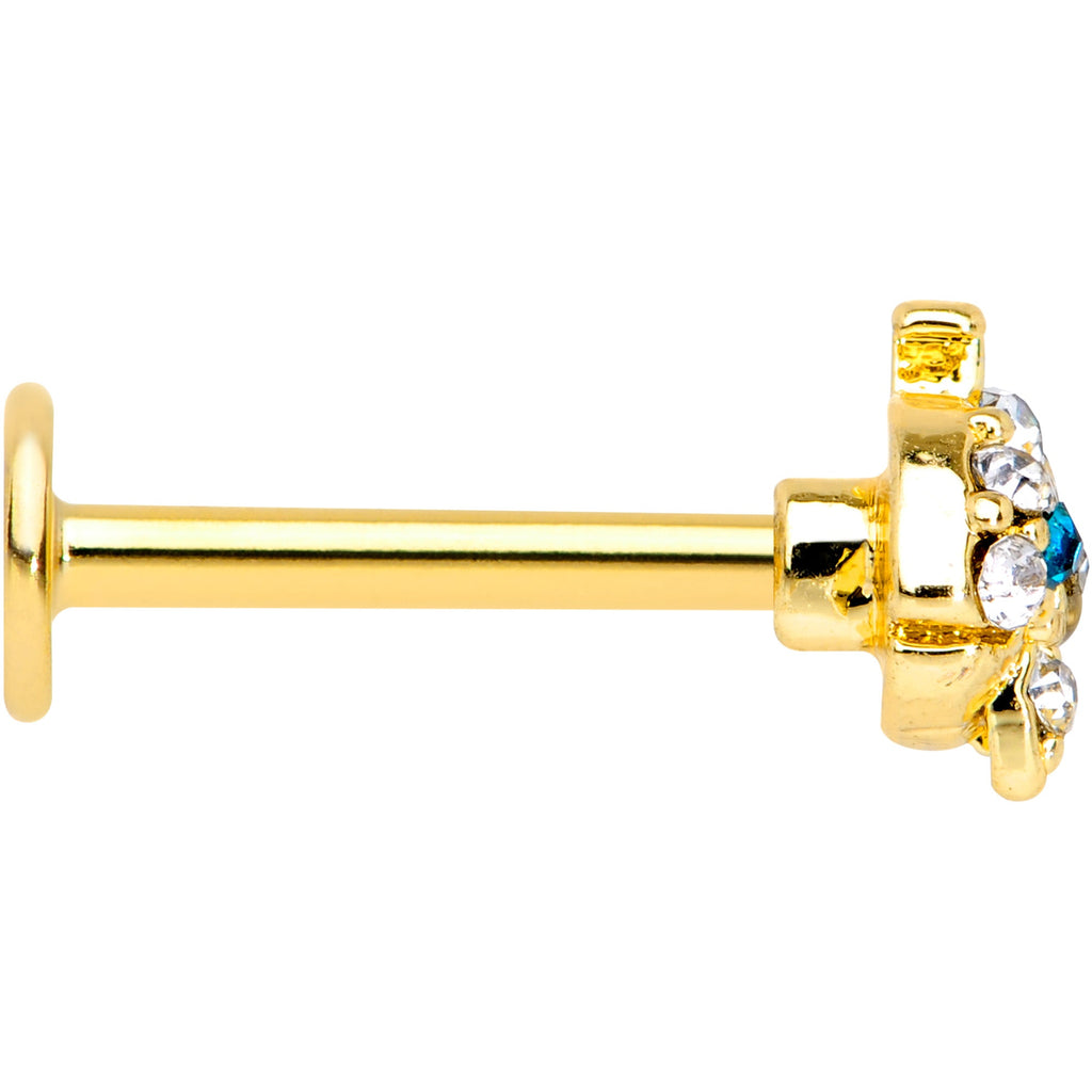 16G 5/16 Clear Aqua Gem Gold Tone Whale Labret Monroe Tragus