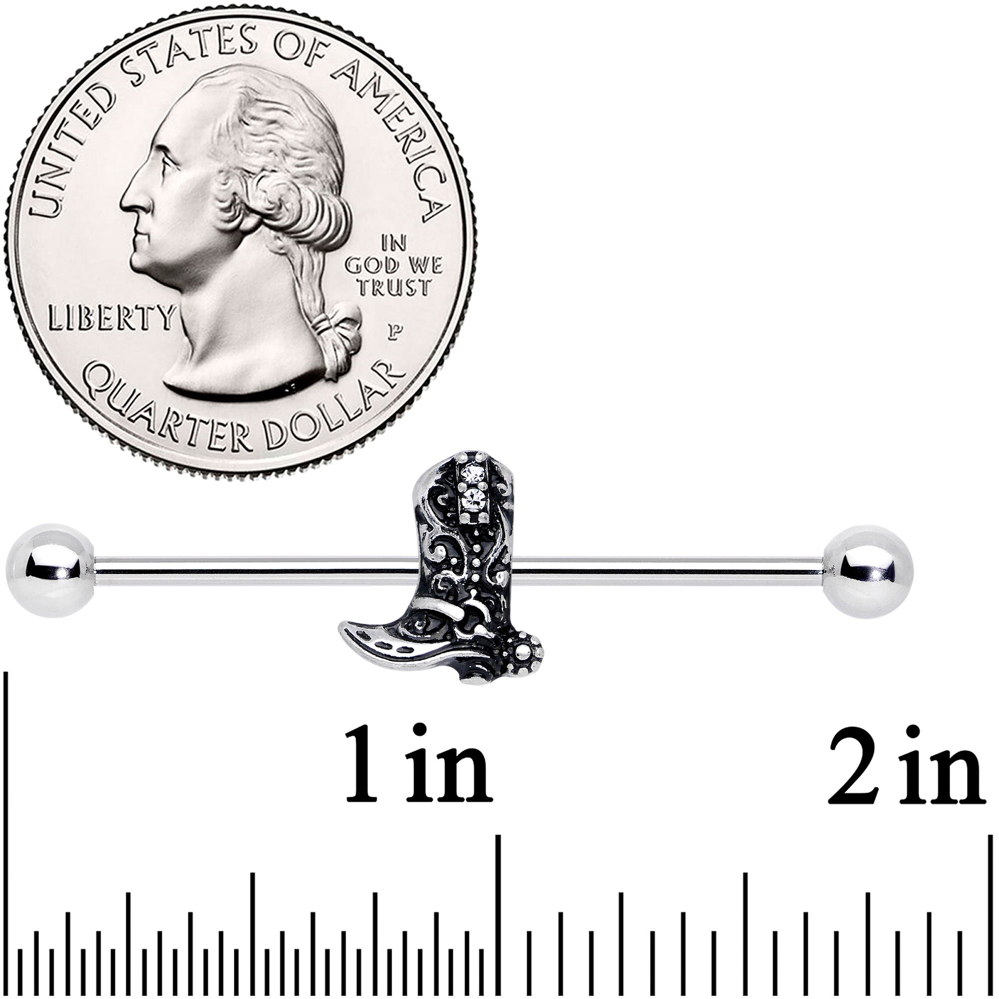 14G Clear Gem Cowboy Boot Industrial Barbell 38mm