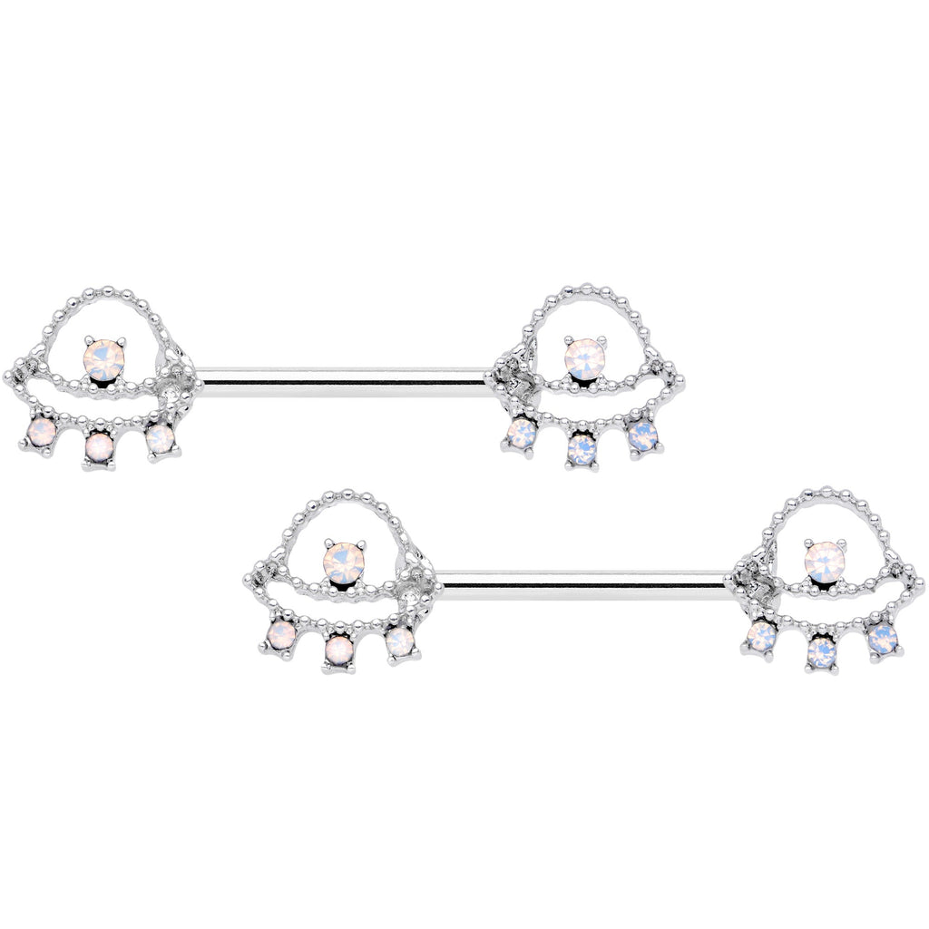 14G 9/16 White Faux Opal UFO Barbell Nipple Ring Set