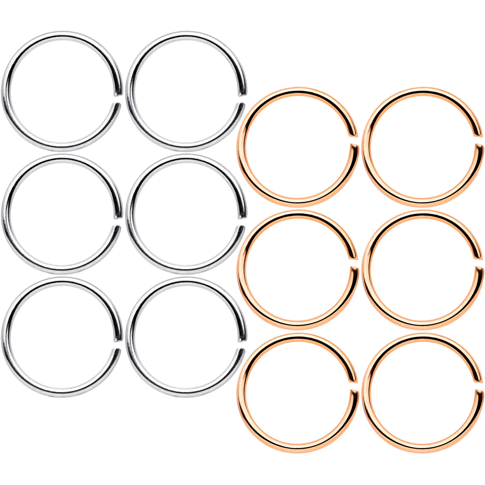 20G 5/16 Steel Rose Gold Tone Anodized Seamless Circular Ring Set of 12