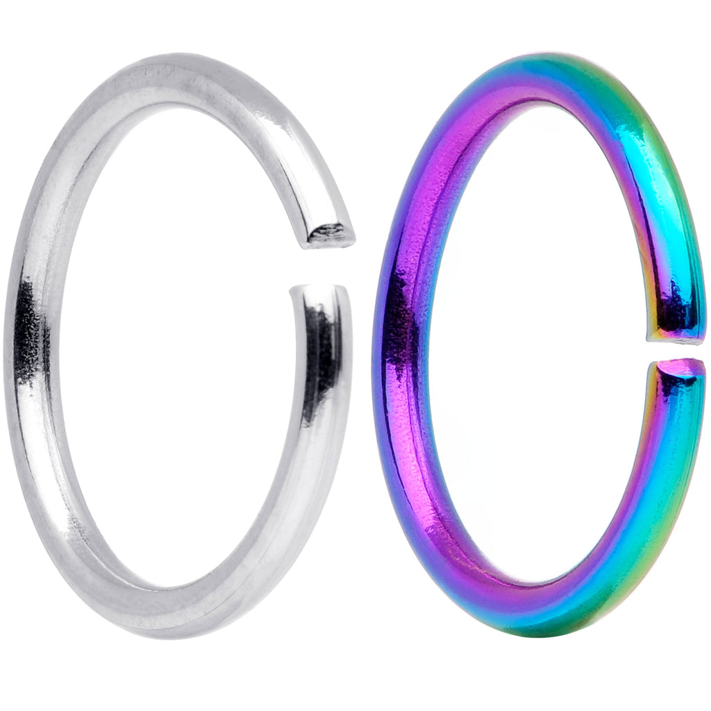 18G 5/16 Steel Rainbow Anodized Seamless Circular Ring Set of 12