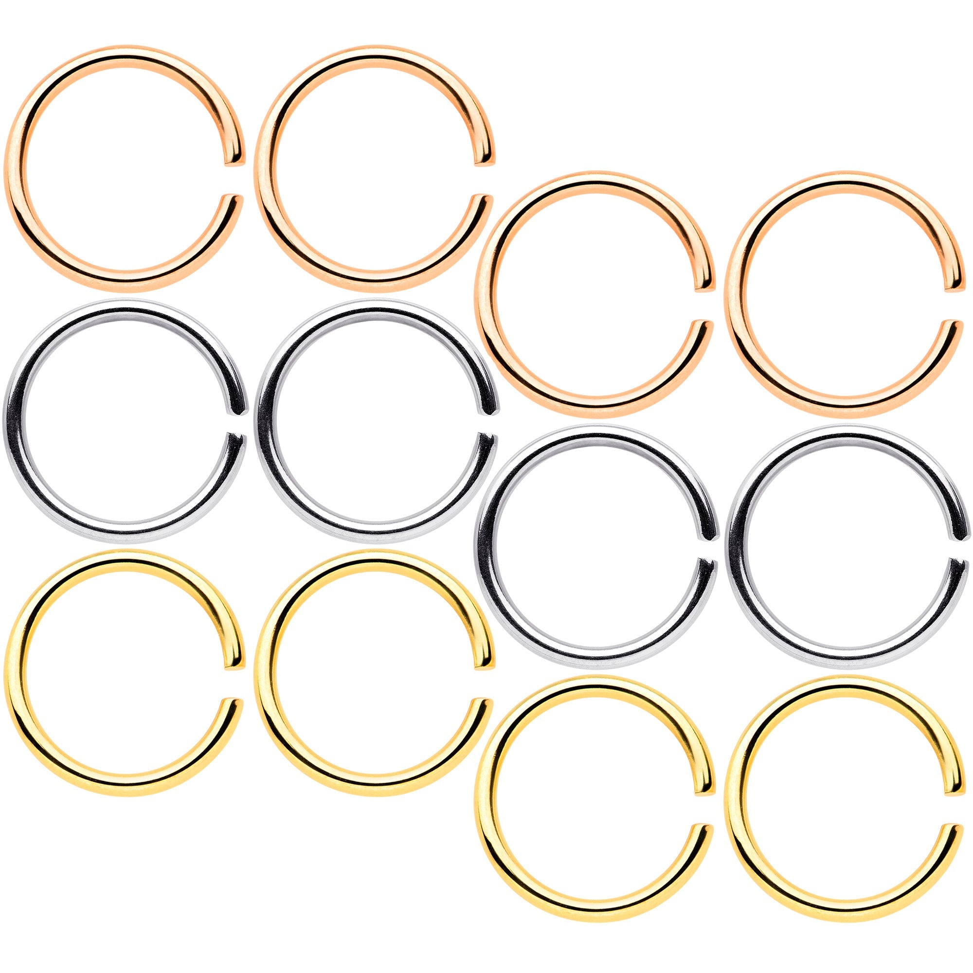 18G 5/16 Gold Tone Rose Gold Tone Anodized Seamless Circular Ring Set of 12