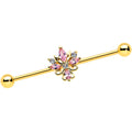 14G Clear Pink CZ Gem Gold Tone Pretty Industrial Barbell 38mm