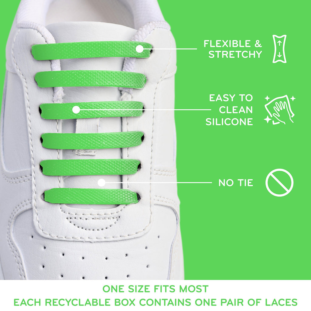 Green Stretchy Tieless Silicone Elastic Shoelaces | 20 Straps