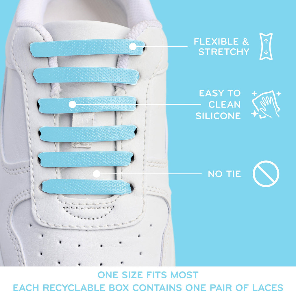 Light Blue Stretchy Tieless Silicone Elastic Shoelaces | 20 Straps