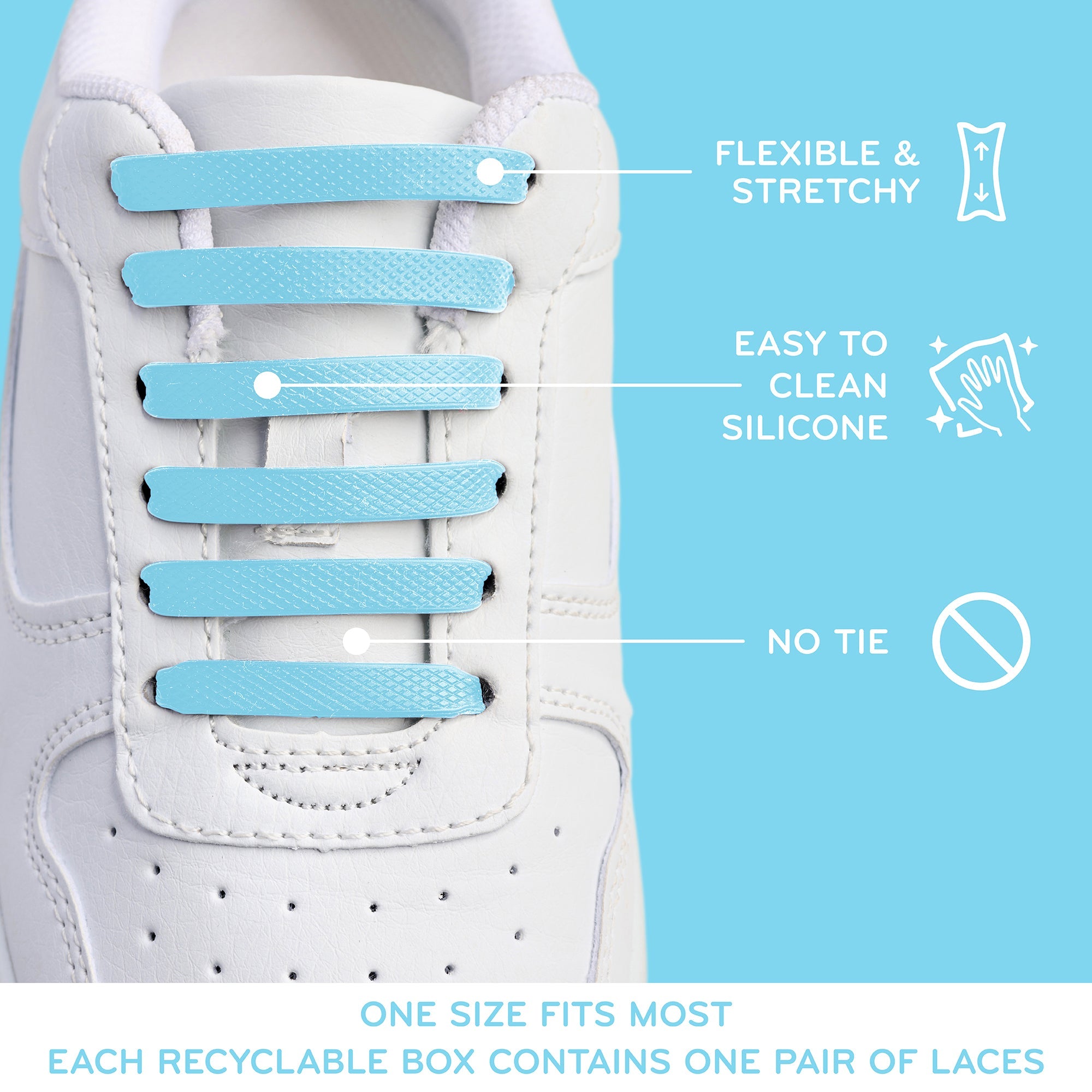 Light Blue Stretchy Tieless Silicone Elastic Shoelaces | 20 Straps