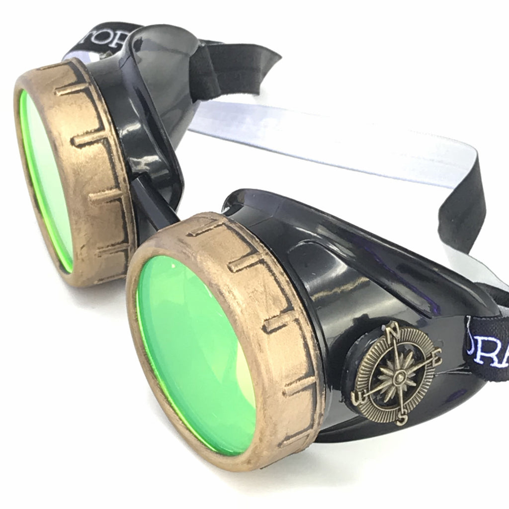 Steampunk Aviator Goggles Spiral Diffraction Lenses - pink, orange, lime green, clear lenses