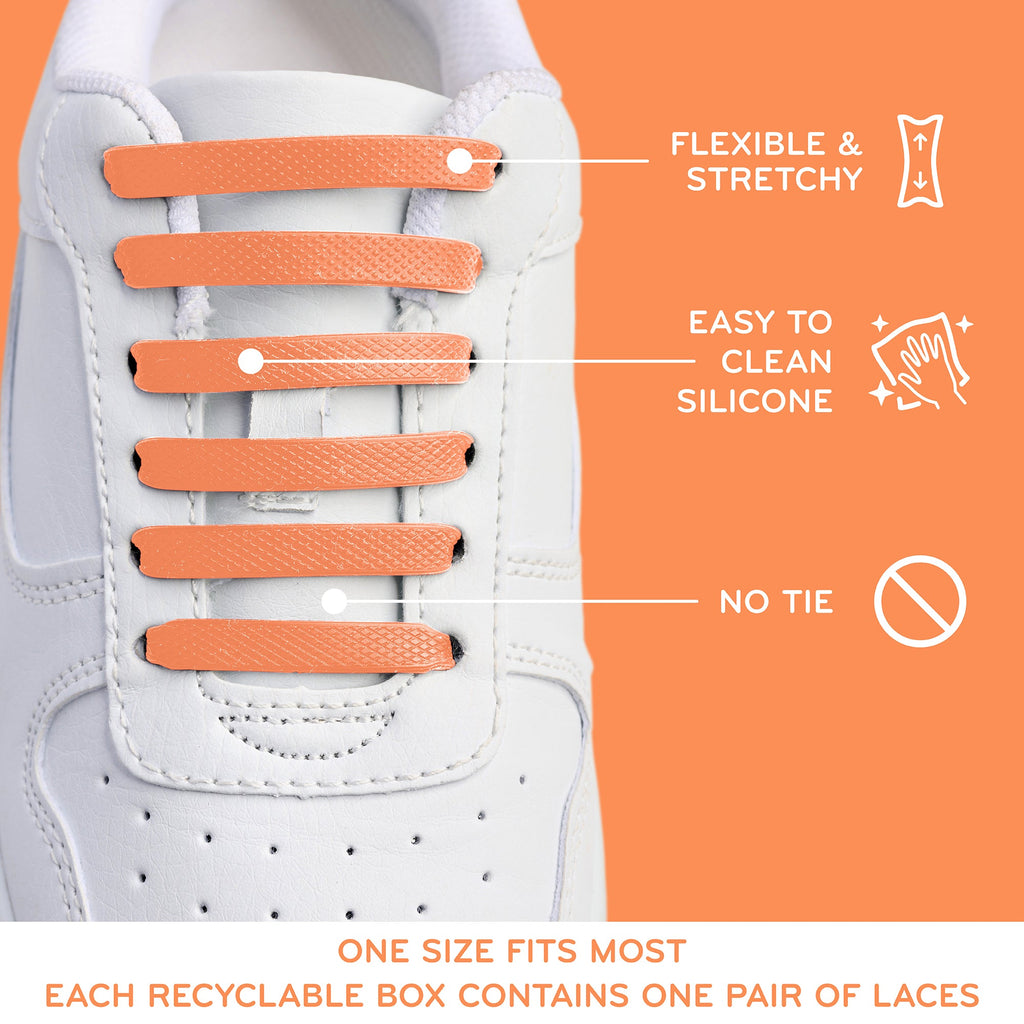 Orange Stretchy Tieless Silicone Elastic Shoelaces | 20 Straps