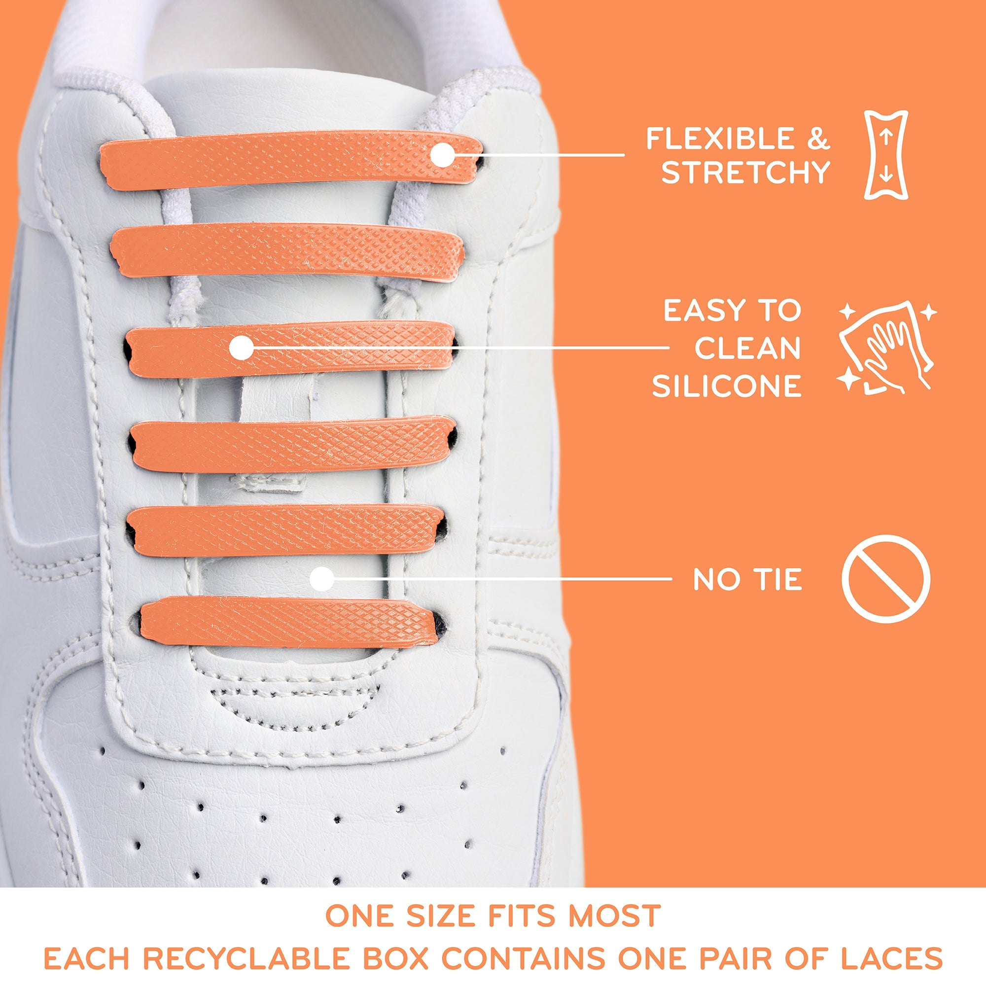 Orange Stretchy Tieless Silicone Elastic Shoelaces | 20 Straps