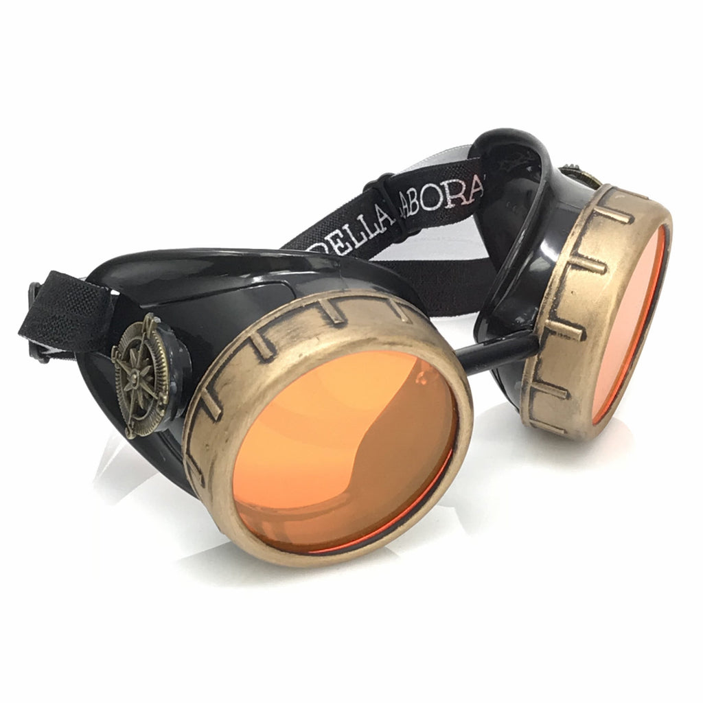Steampunk Aviator Goggles Spiral Diffraction Lenses - pink, orange, lime green, clear lenses