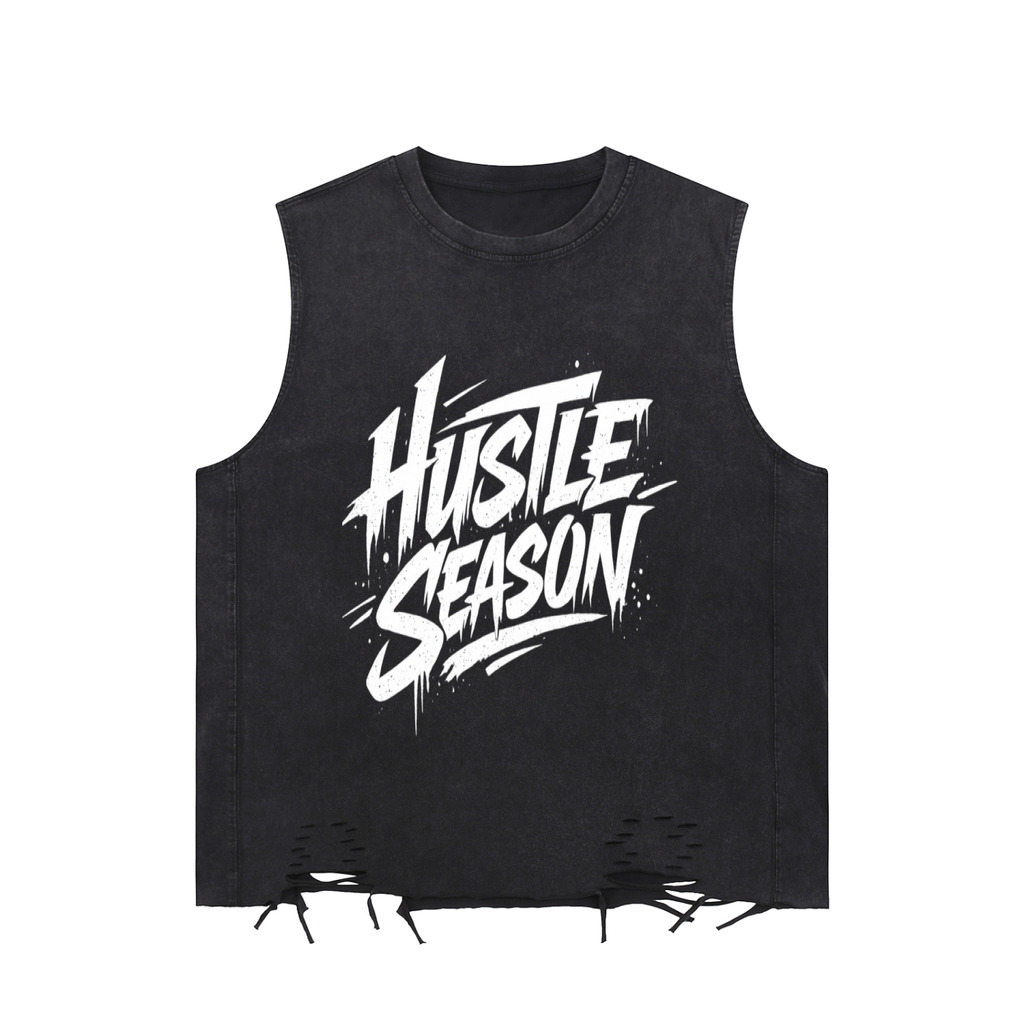 HUSTLE SEASON Snow Washed Raw-Hem Tank Top