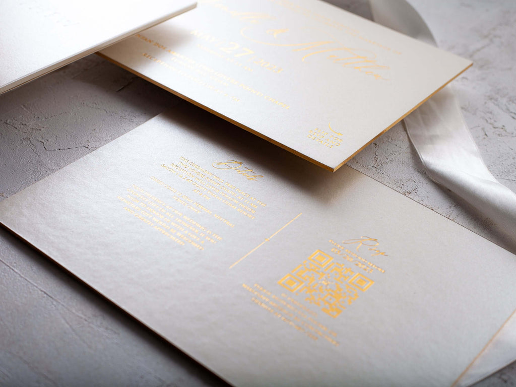 Ivory and Gold Embossed Wedding Invitations - Elegant Stationery Set