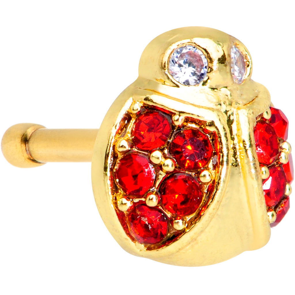 20G 7mm Red Gem Gold Tone Ladybug Nose Bone