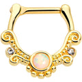 16G 3/8 White Synthetic Opal Gold Tone Filigree Cartilage Clicker