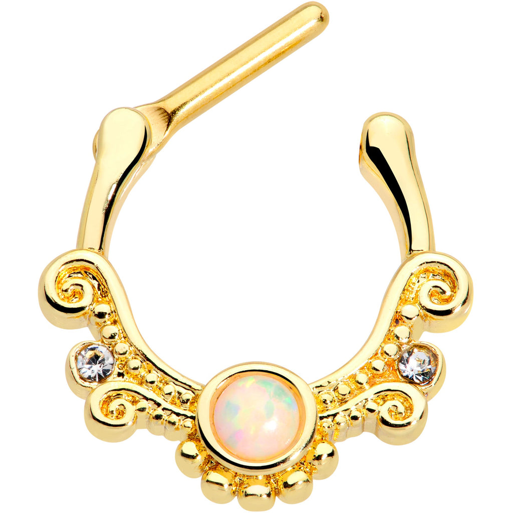 16G 3/8 White Synthetic Opal Gold Tone Filigree Cartilage Clicker