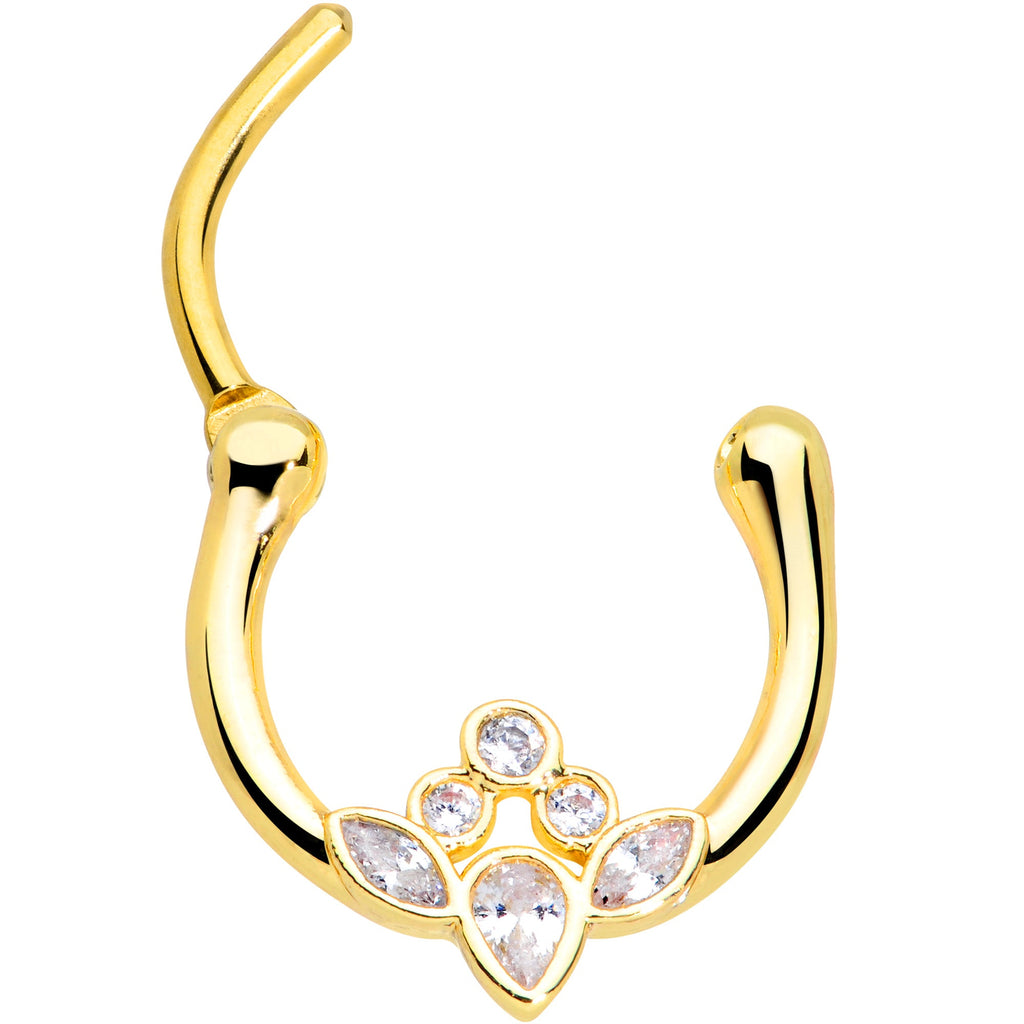 16G 3/8 Clear Gem Gold Tone Anodized Classic Cluster Septum Clicker