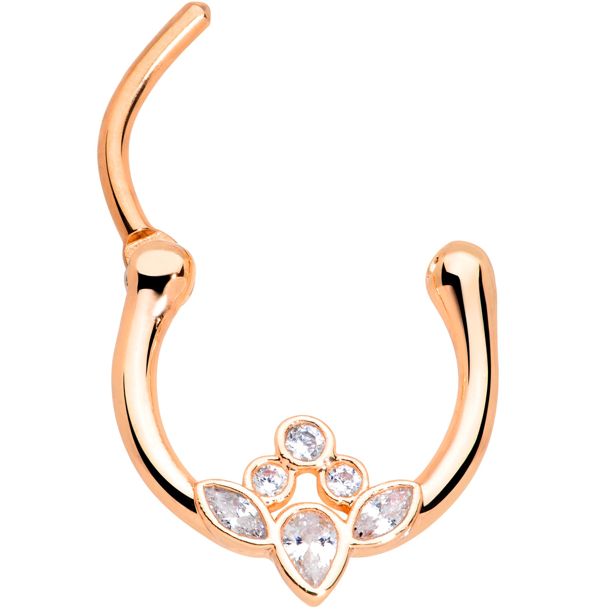 16G 3/8 Clear Gem Rose Gold Tone Anodized Classic Cluster Septum Clicker