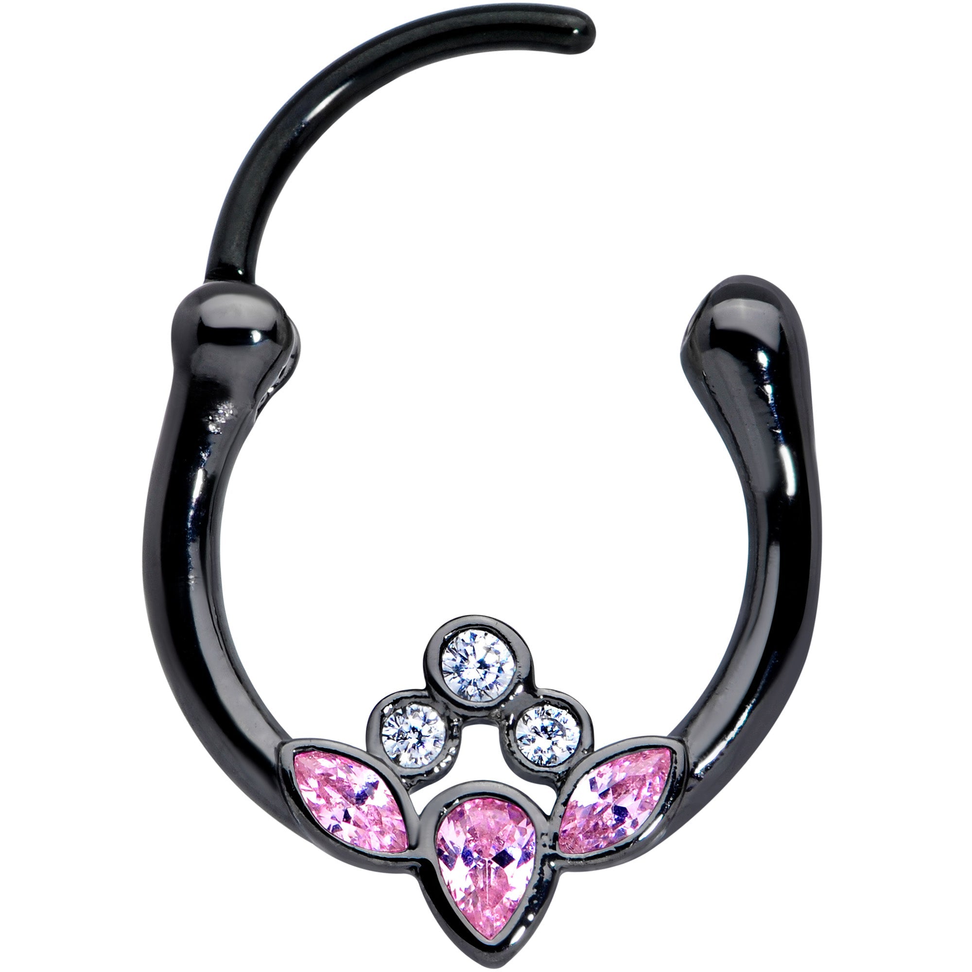 16G 3/8 Clear Pink Gem Black Anodized Classic Cluster Septum Clicker