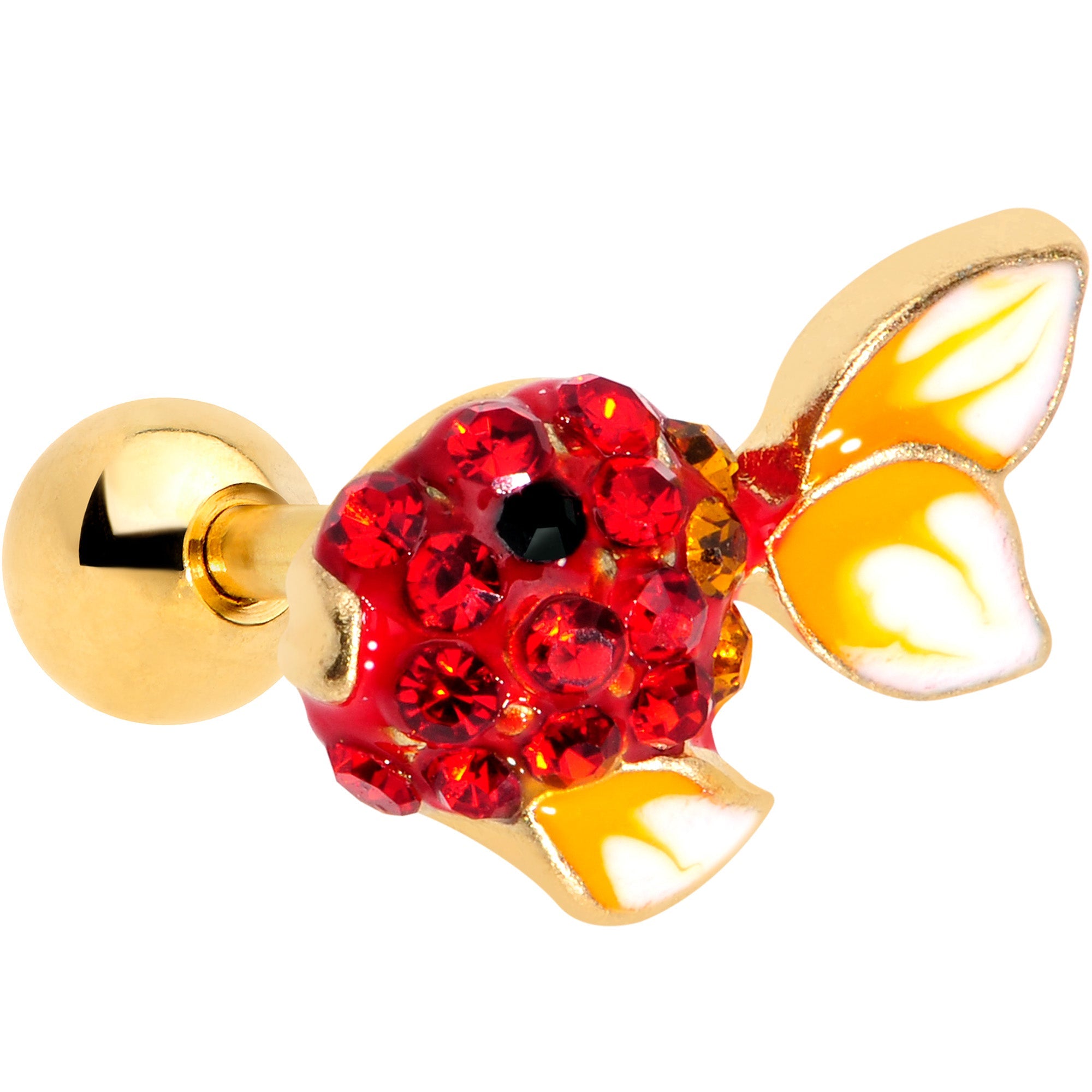 16G 1/4 Red Gem Gold Tone Blow Fish Cartilage Tragus Earring