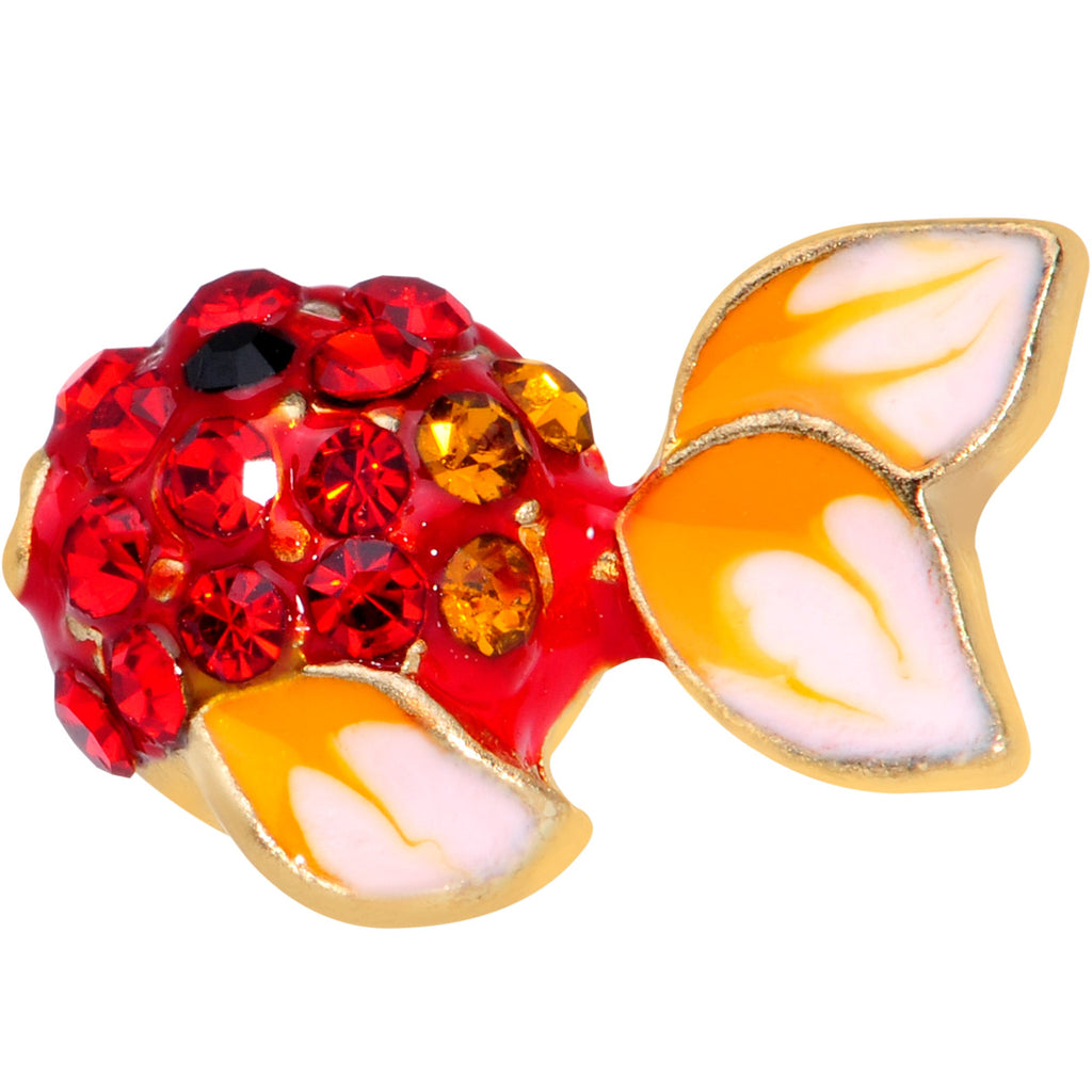 16G 1/4 Red Gem Gold Tone Blow Fish Cartilage Tragus Earring