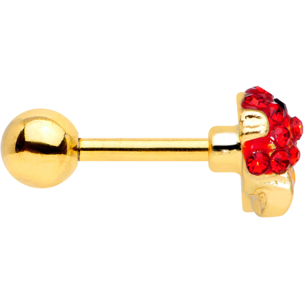 16G 1/4 Red Gem Gold Tone Blow Fish Cartilage Tragus Earring