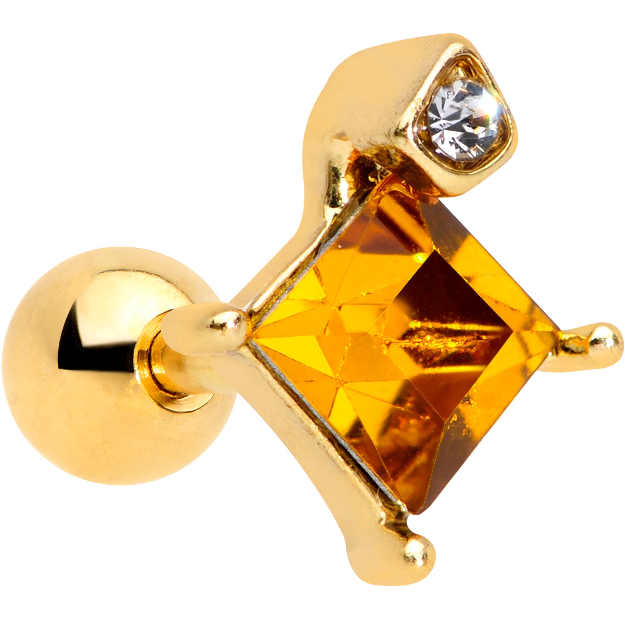 16G 1/4 Clear Yellow Gem Gold Tone Rhombus Cartilage Tragus