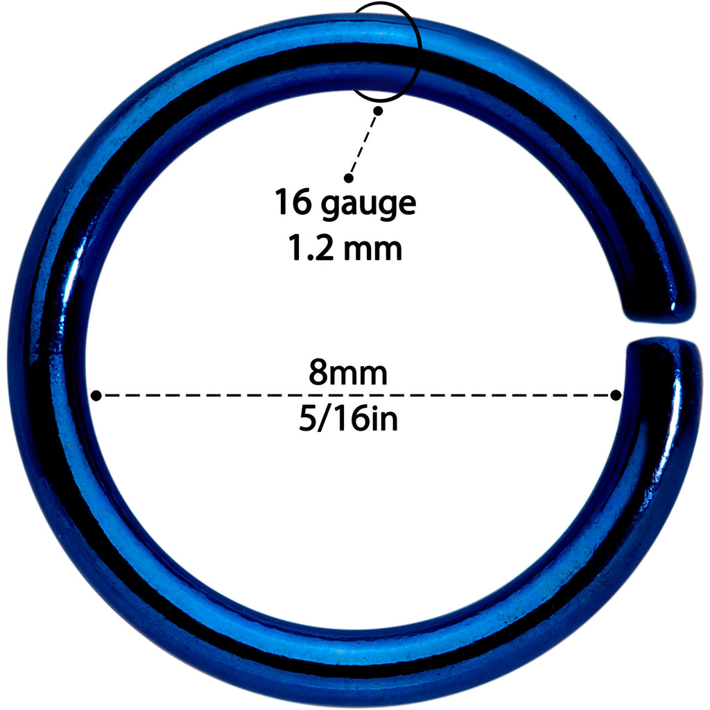 16G 5/16 Blue Anodized Seamless Cartilage Ring Set of 12