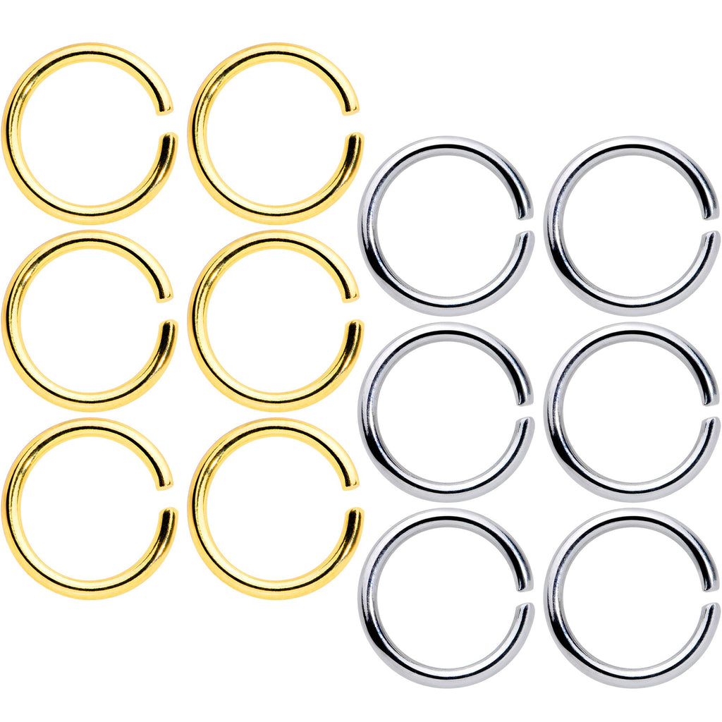 16G 5/16 Steel Gold Tone Seamless Cartilage Ring Set of 12