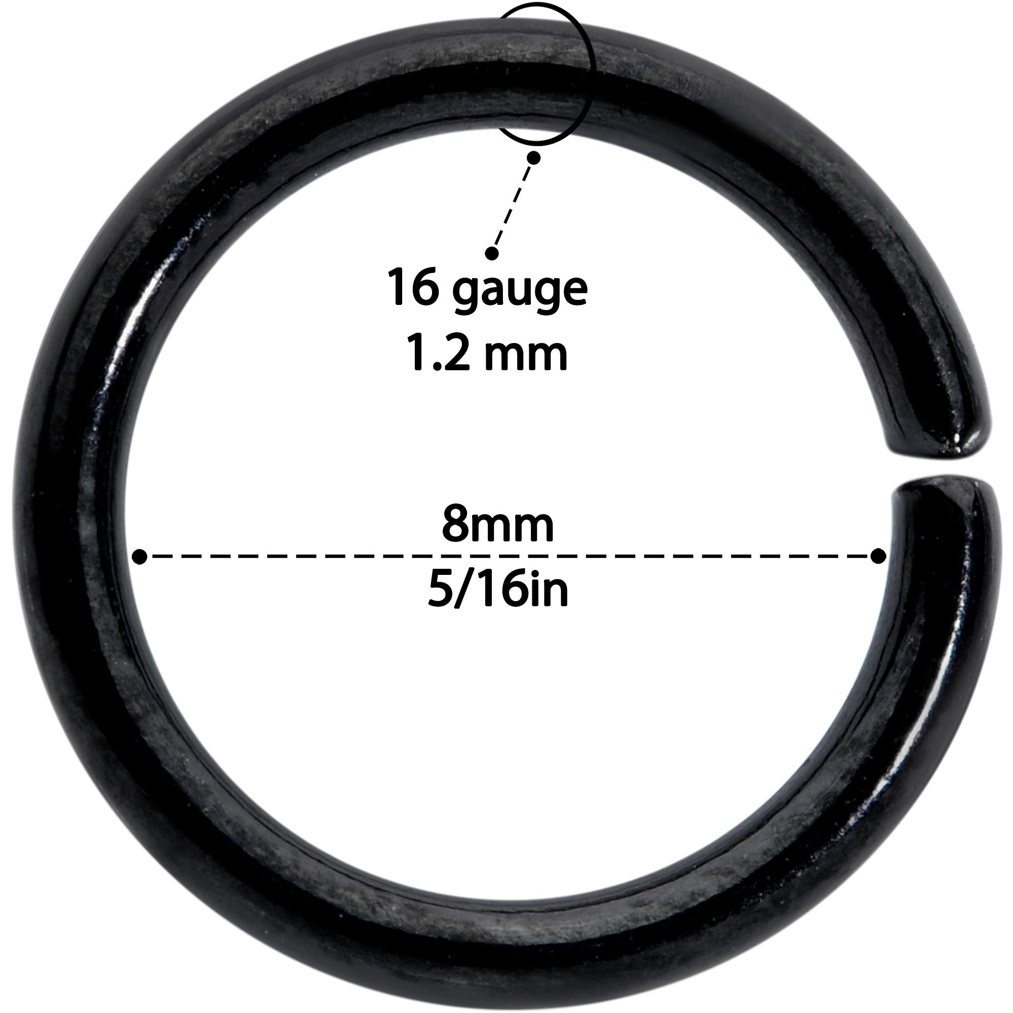 16G 5/16 Steel Black Anodized Seamless Cartilage Ring Set of 12