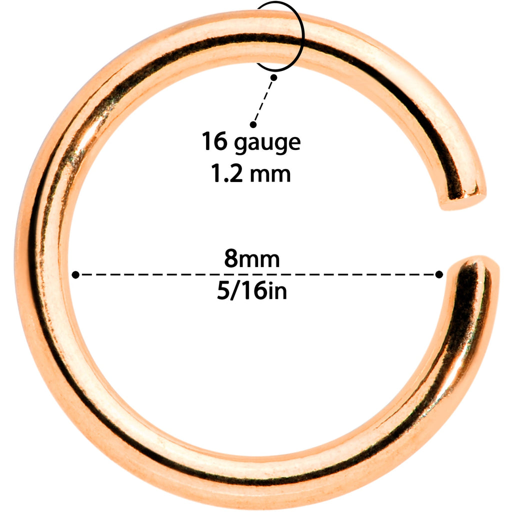 16G 5/16 Steel Rose Gold Tone Seamless Cartilage Ring Set of 12