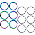 16G 5/16 Steel Rainbow Anodized Seamless Cartilage Ring Set of 12