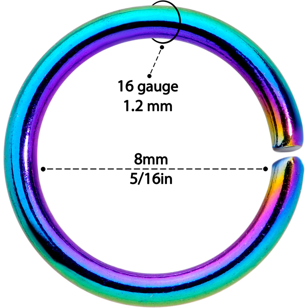 16G 5/16 Steel Rainbow Anodized Seamless Cartilage Ring Set of 12