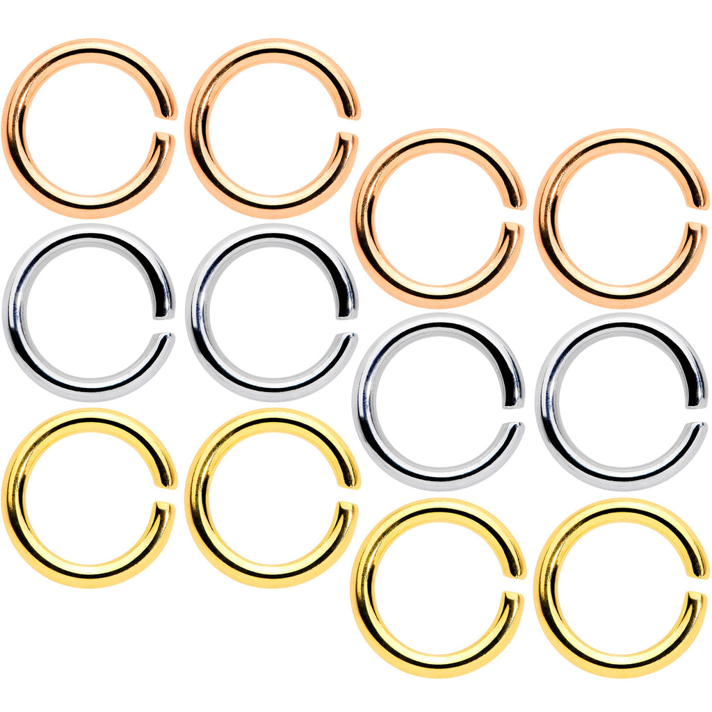 14G 5/16 Steel Mixed Gold Tone Seamless Cartilage Ring Set of 12