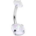 White Faux Opal Grade 23 Titanium Internally Threaded Belly Ring