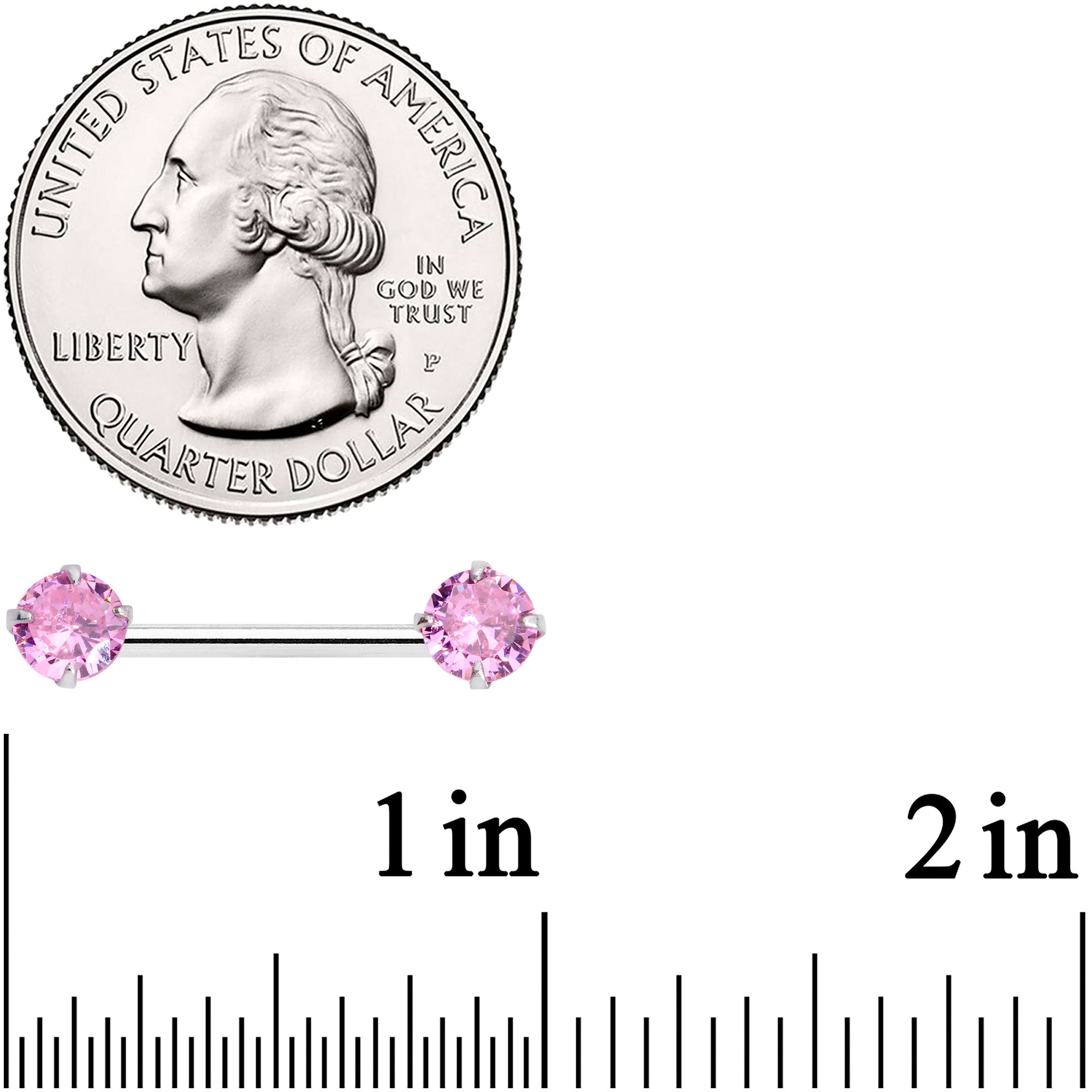 14G 9/16 Pink CZ Gem Threadless Barbell Nipple Ring Set