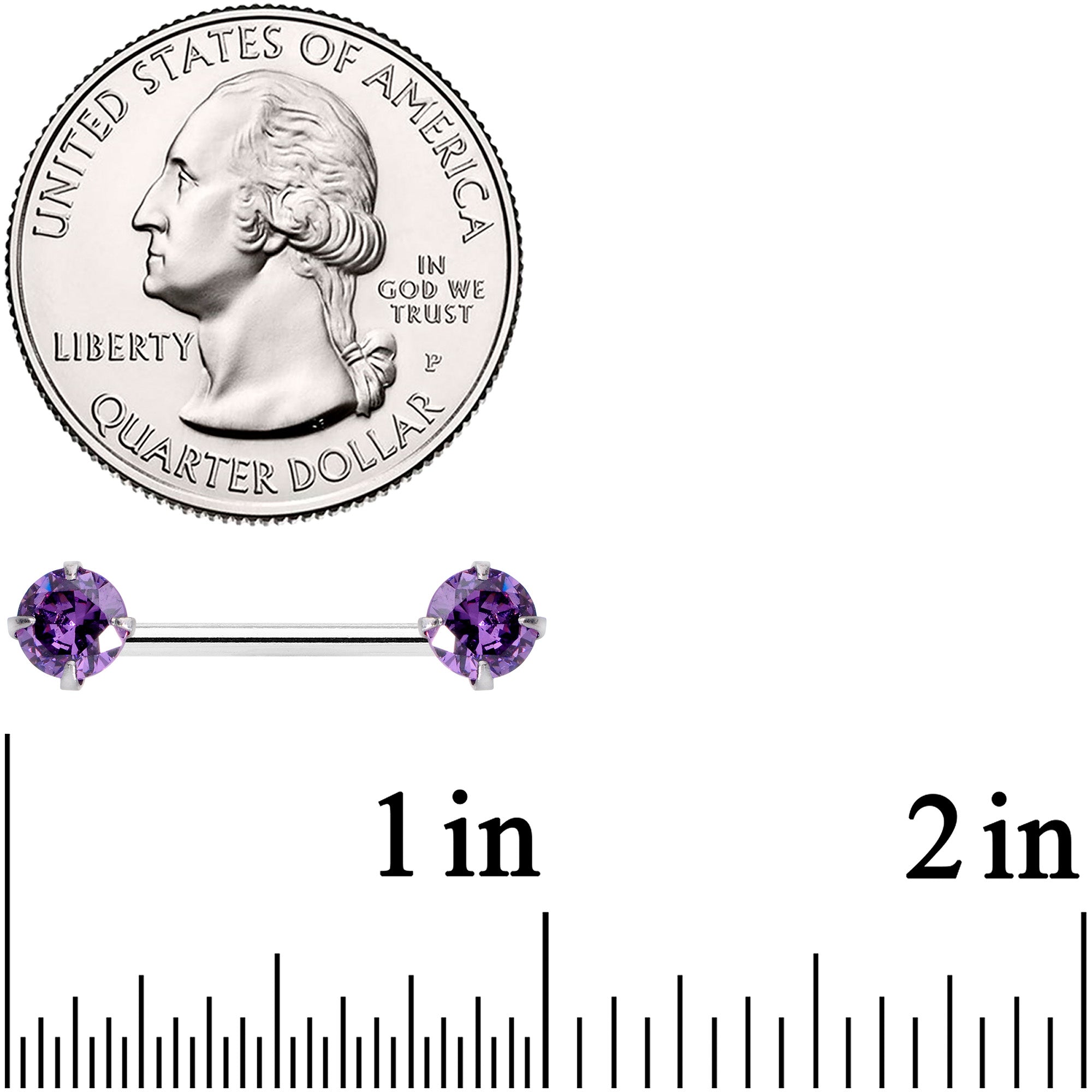 14G 9/16 Purple CZ Gem Threadless Barbell Nipple Ring Set