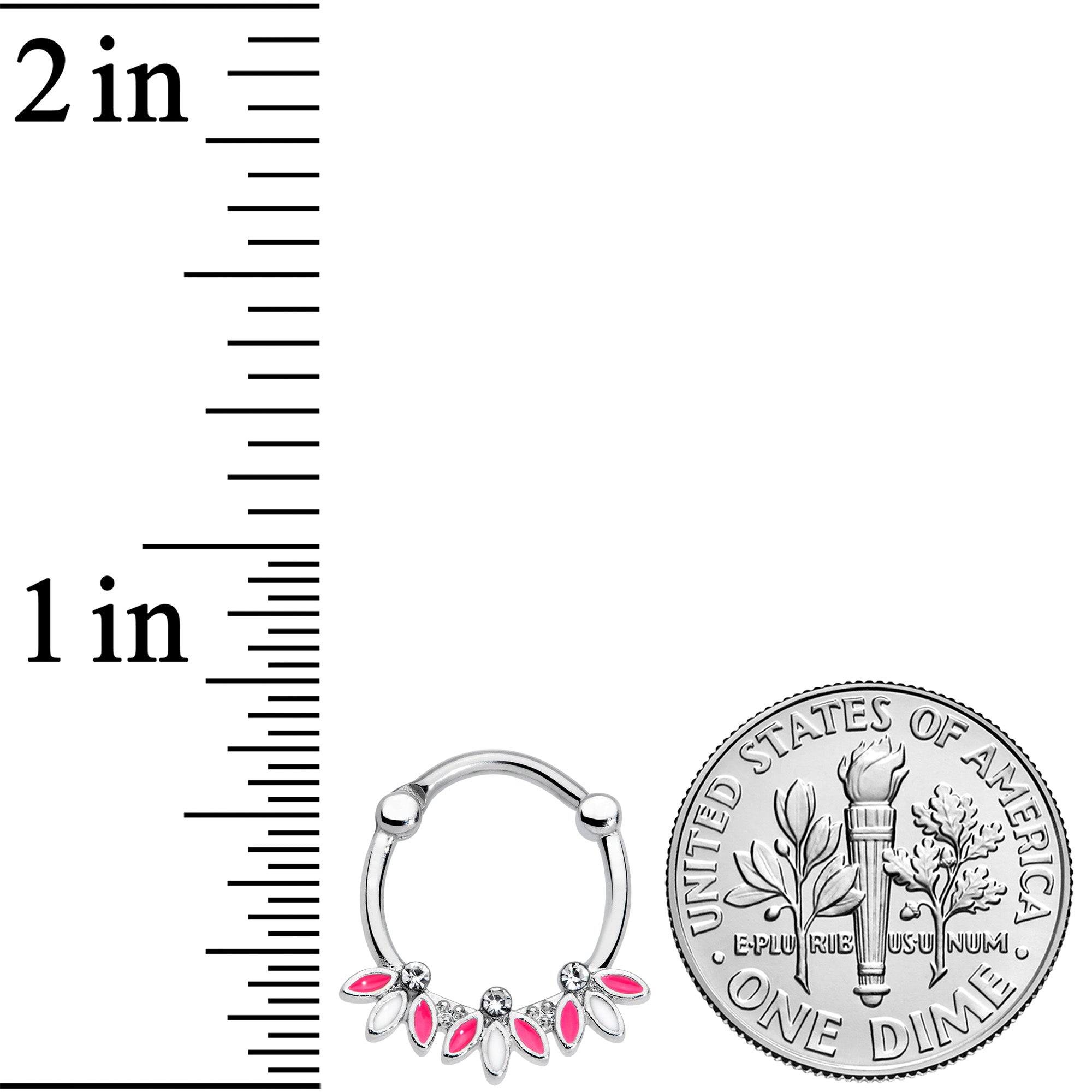 16G 3/8 Clear Gem White Pink Leaves Septum Clicker