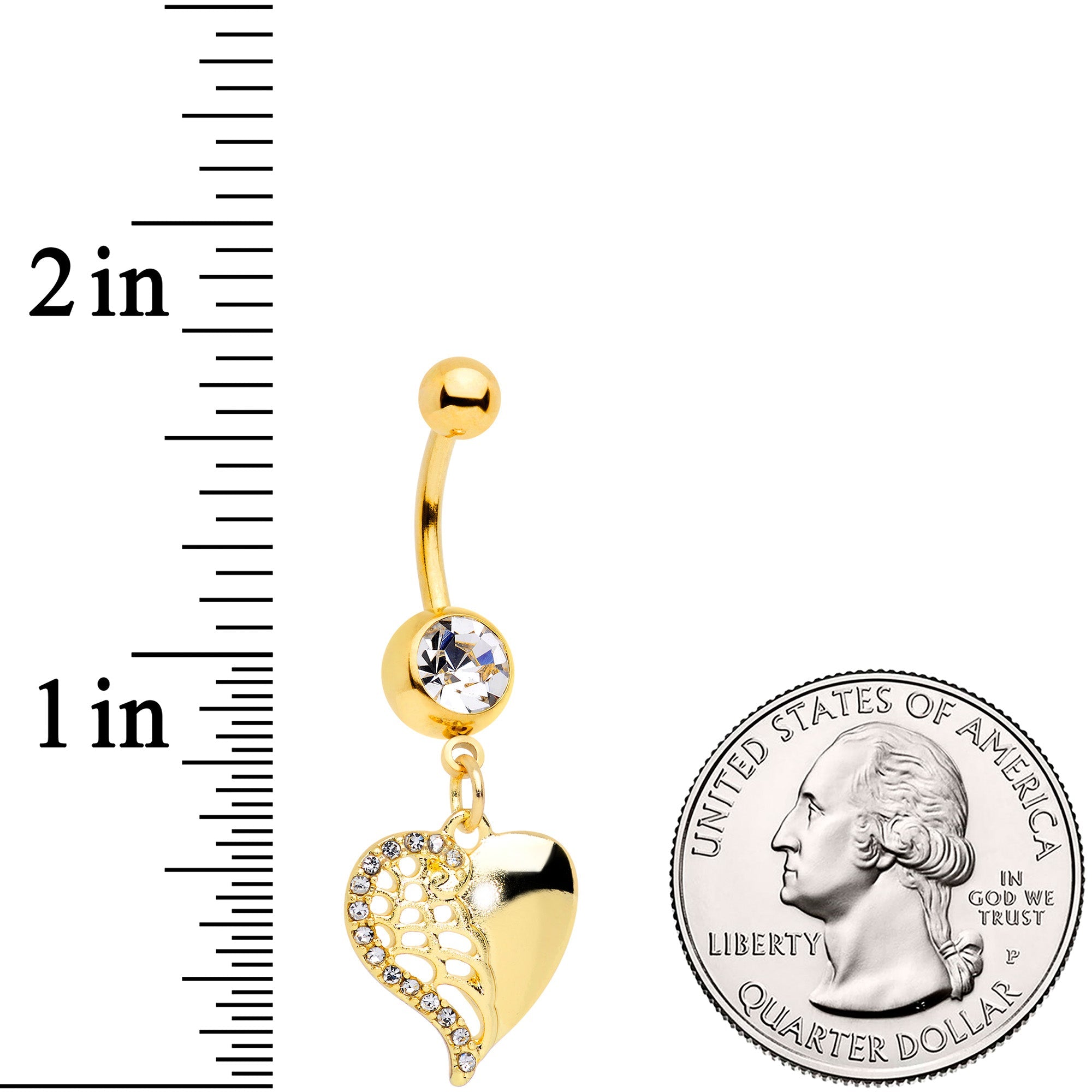 Clear Gem Gold Tone Half Open Heart Dangle Belly Ring