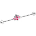 14G Pink Clear Gem Classic Cluster Industrial Barbell 38mm