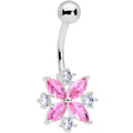 Pink Clear CZ Gem Star Burst Belly Ring