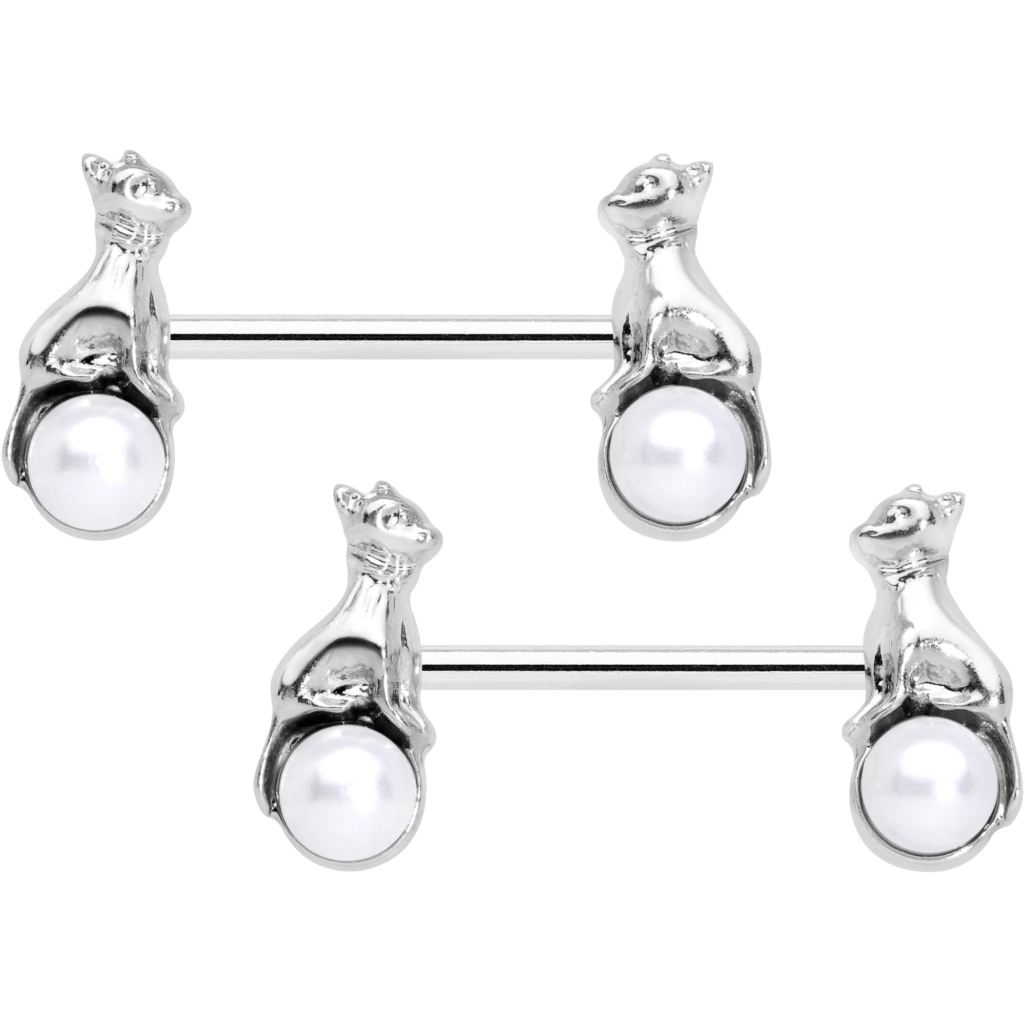 14G 9/16 White Orb Baby Bear Barbell Nipple Ring Set