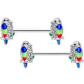 14G 9/16 Clear Gem Tropical Parrot Bird Barbell Nipple Ring Set